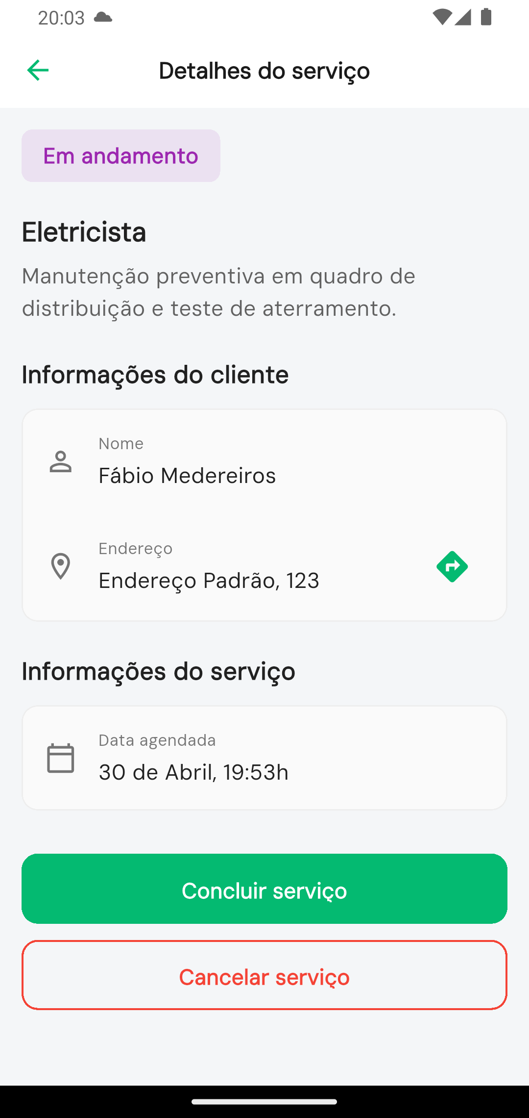 Detalhes do serviço