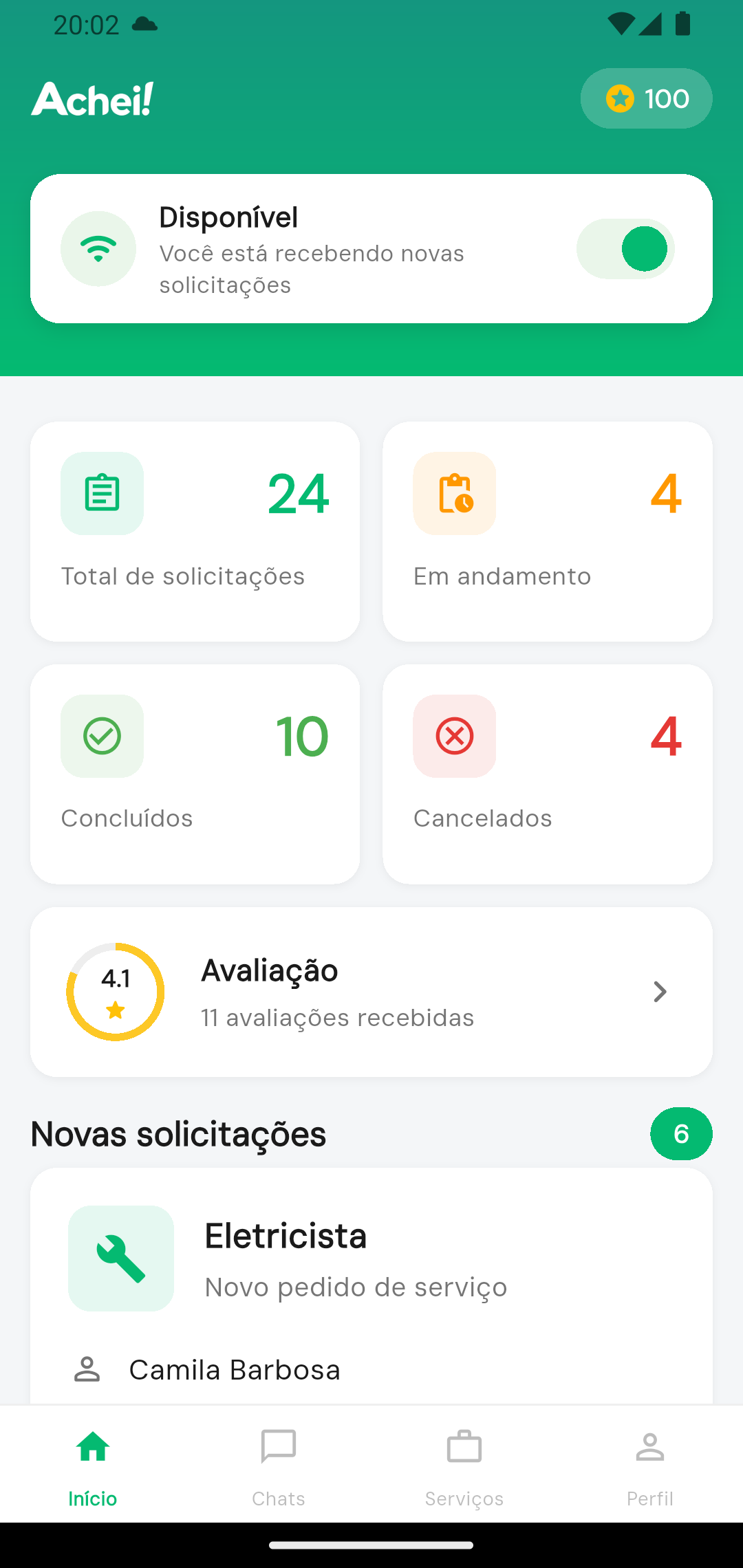 Tela inicial Achei